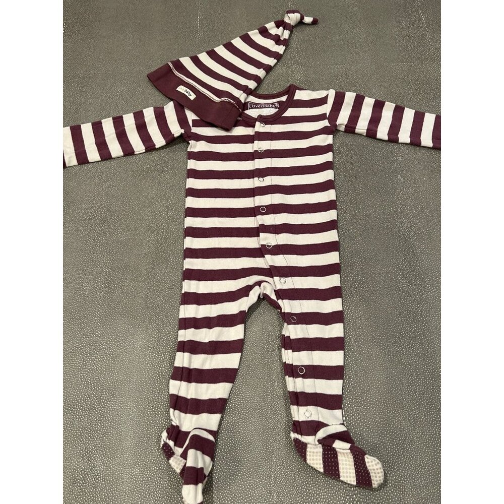 Loved Baby Snap Footie Set Burgundy & Beige 6/9M VGUC